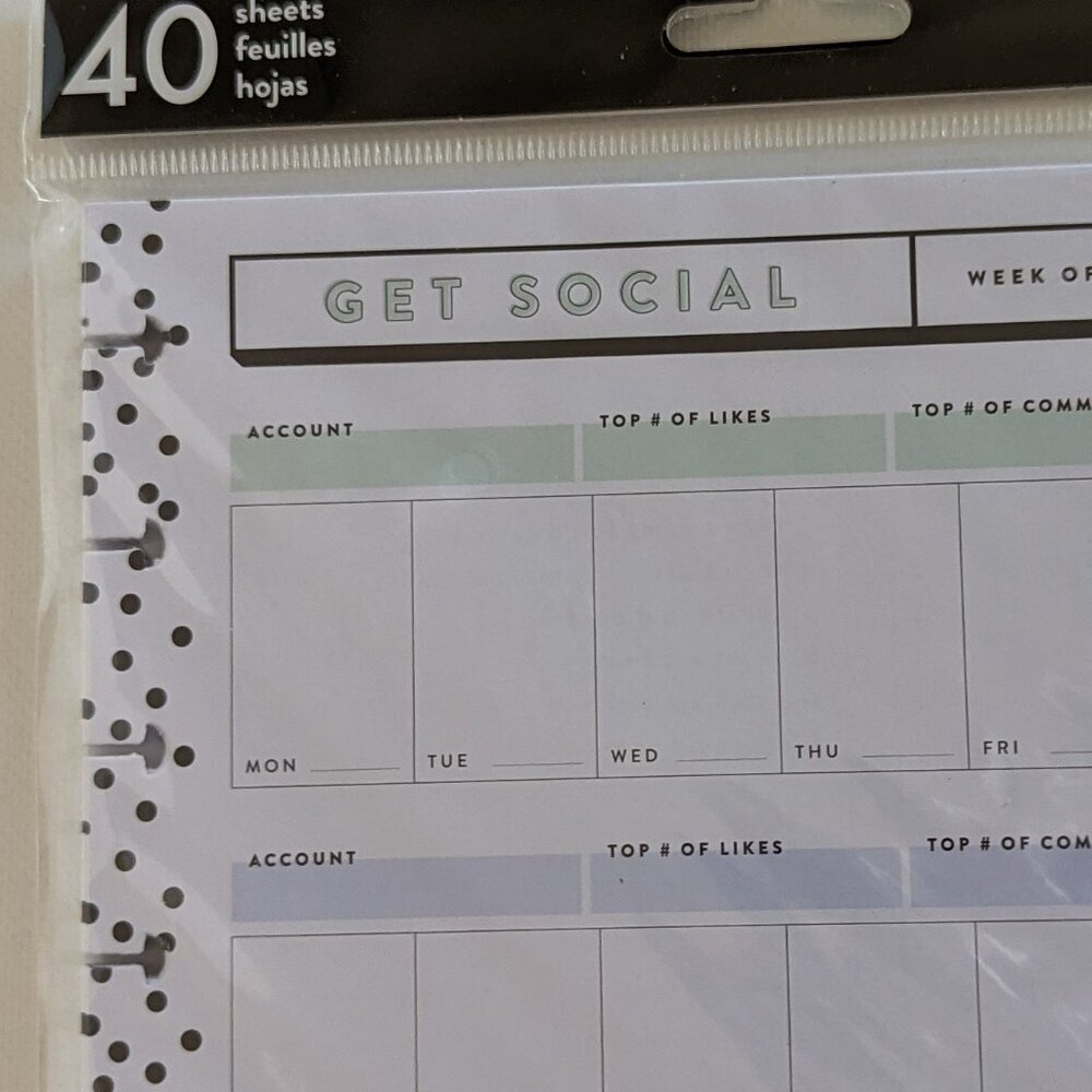 NWT Happy Planner Get Social 40 pgs Classic Social Media Tasks Sheet Paper NEW